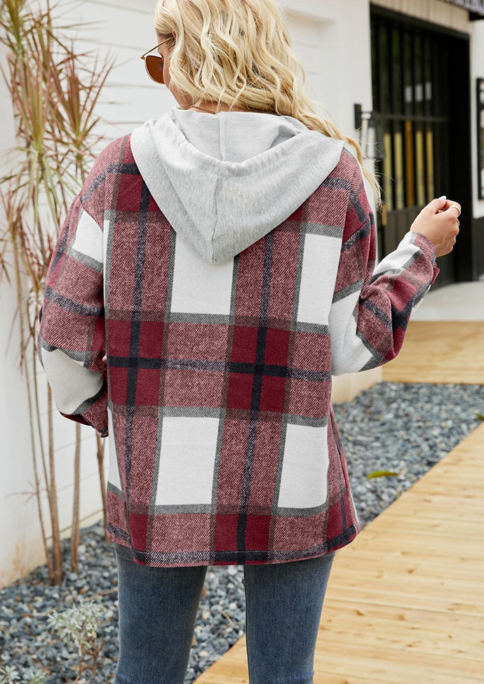 Plaid Button Up Hooded Shirt