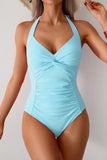 Halter Tummy Control One-Piece Swimsuit Light blue - Swimwear from Cindelily