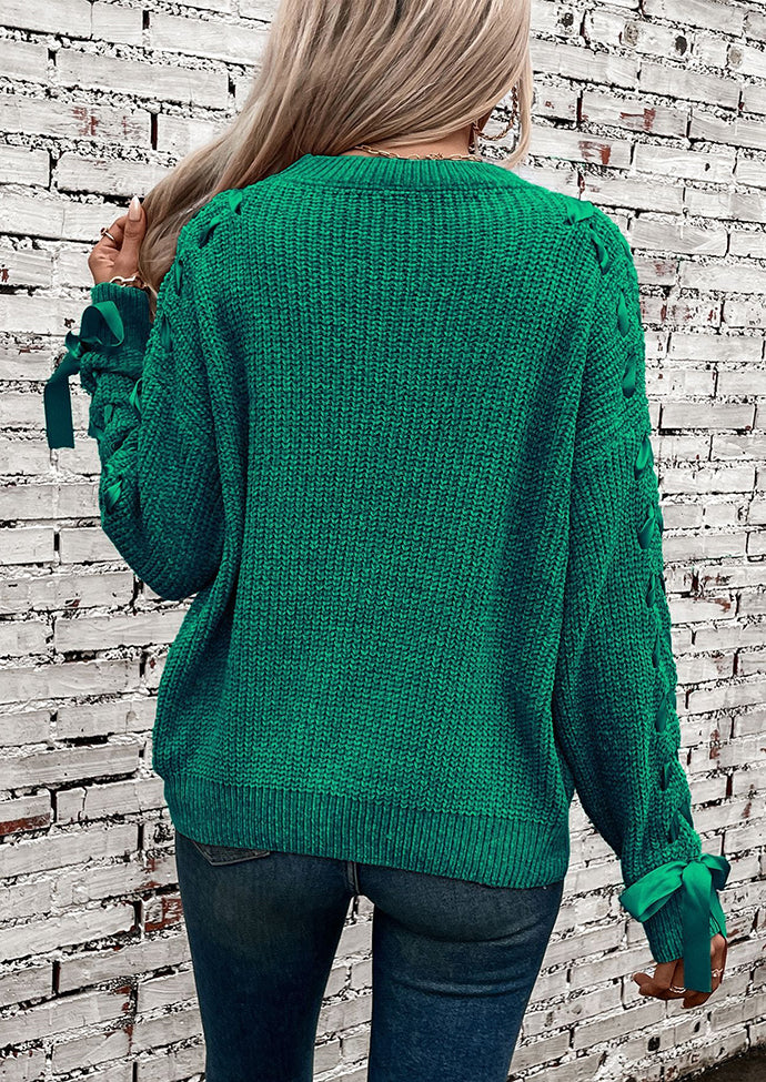 Lace Up Bow Tie Knitted Sweater