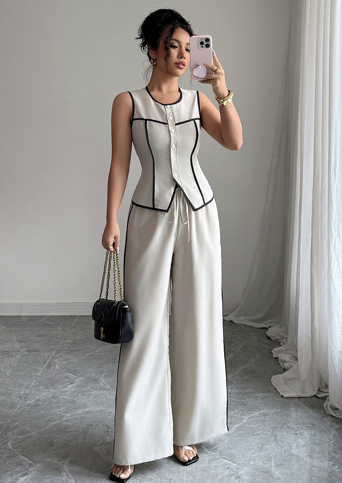 Button Up Color Block Top and Pant Set