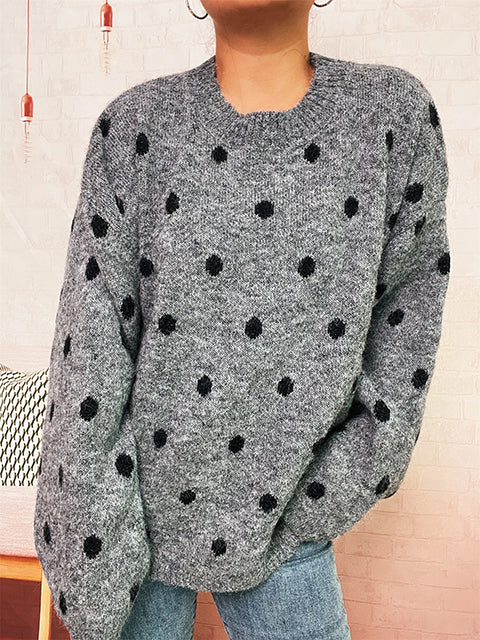 Polka Dot Crew Neck Casual Sweater