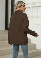 Solid Turndown Collar V Neck Sweatshirt
