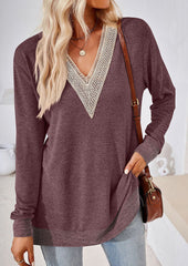 Lace Inset V Neck Side Split Tunic