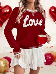 Love Jacquard Crew Neck Sweater