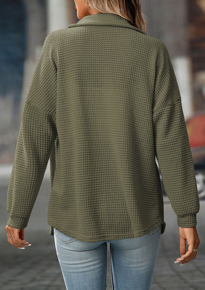 Waffle Button Up Pocket Detail Casual Shirt