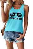BEACH'IN Graphic Racerback Tank Top Light blue - Tops from Cindelily