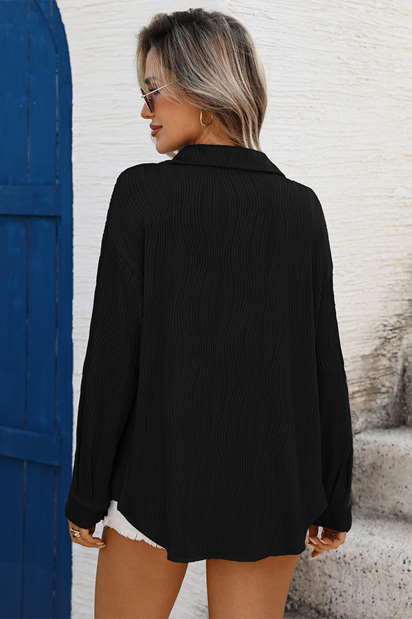 Textured Oversized Button-Down Shirt - Tops from Cindelily