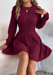 Twist Jacquard Long Sleeve Knitted Dress