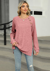Raglan Sleeve Button Detail Side Split Tunic