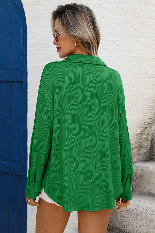 Textured Oversized Button-Down Shirt - Tops from Cindelily