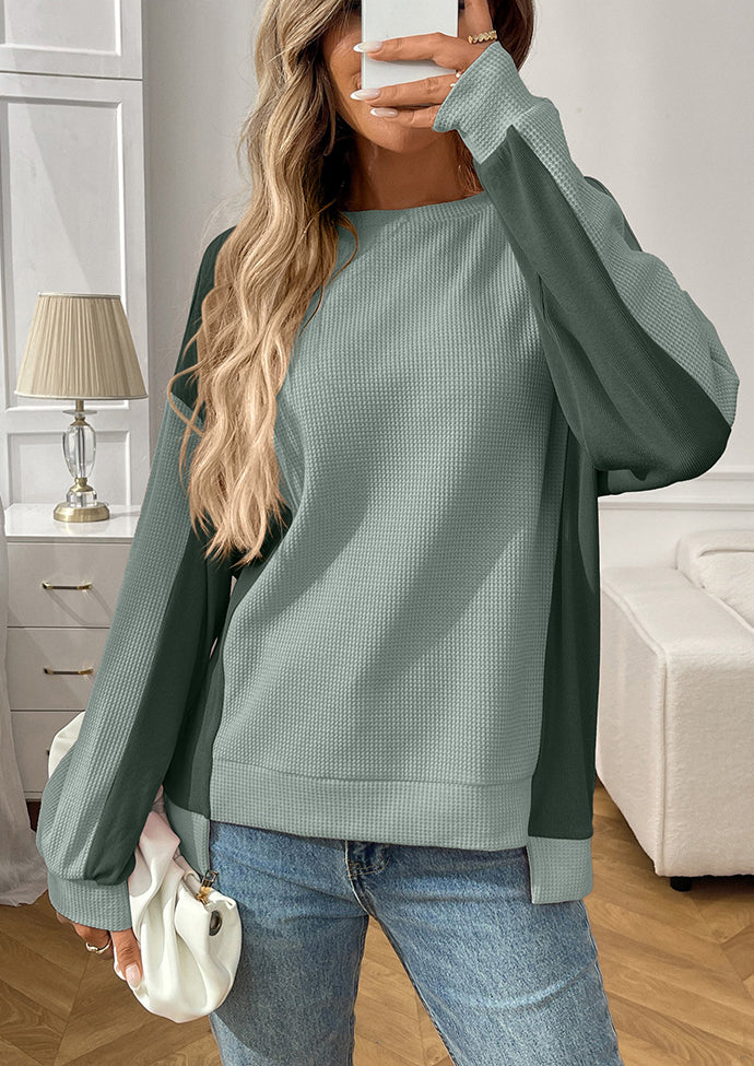 Waffle Color Block Crew Neck Casual T-shirt