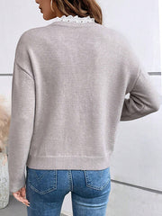 Lace Splicing V-Neck Knitted Sweater