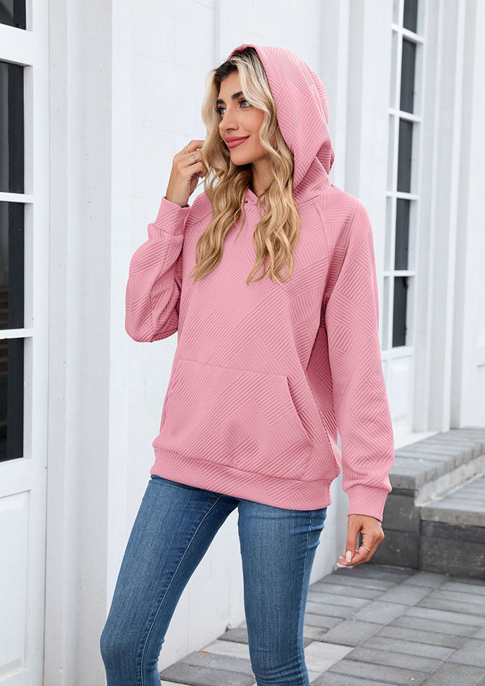 Textured Hooded Casual Sweatshirt with Front Pocket