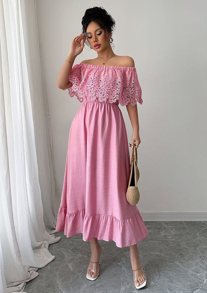 Lace Ruffled Off The Shoulder Maxi Dress