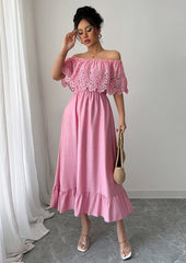 Lace Ruffled Off The Shoulder Maxi Dress