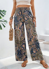 Retro Print Elastic Waist Wide-leg Pants