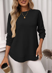 Waffle Crew Neck Long Sleeve Casual Tunic