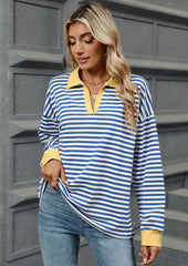 Stripe Color Block V Neck Casual Top