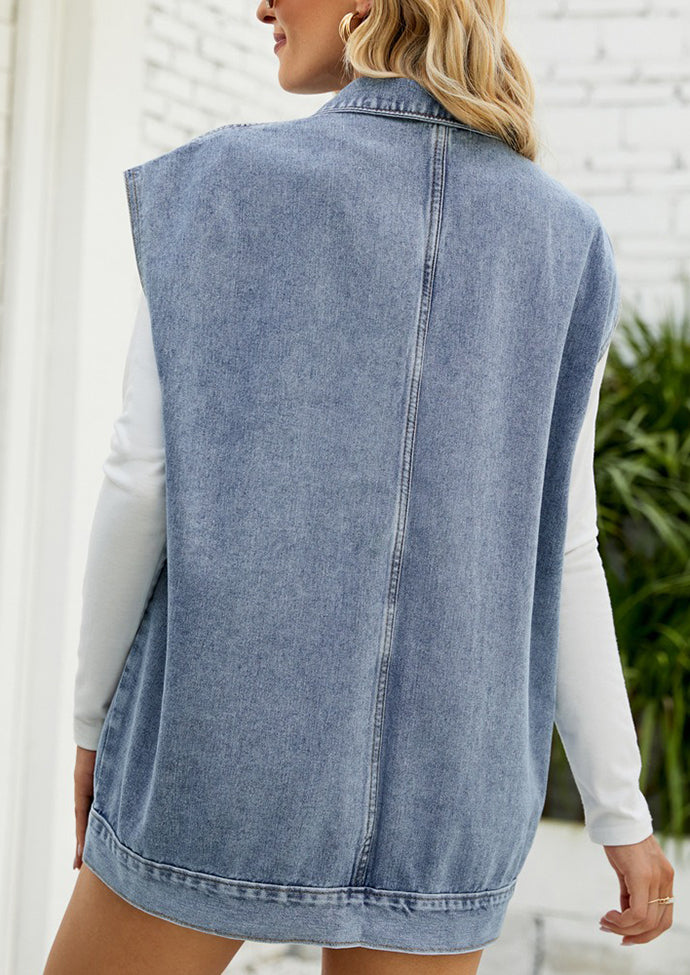 Button Up Denim Vest with Pockets