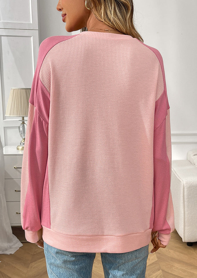 Waffle Color Block Crew Neck Casual T-shirt