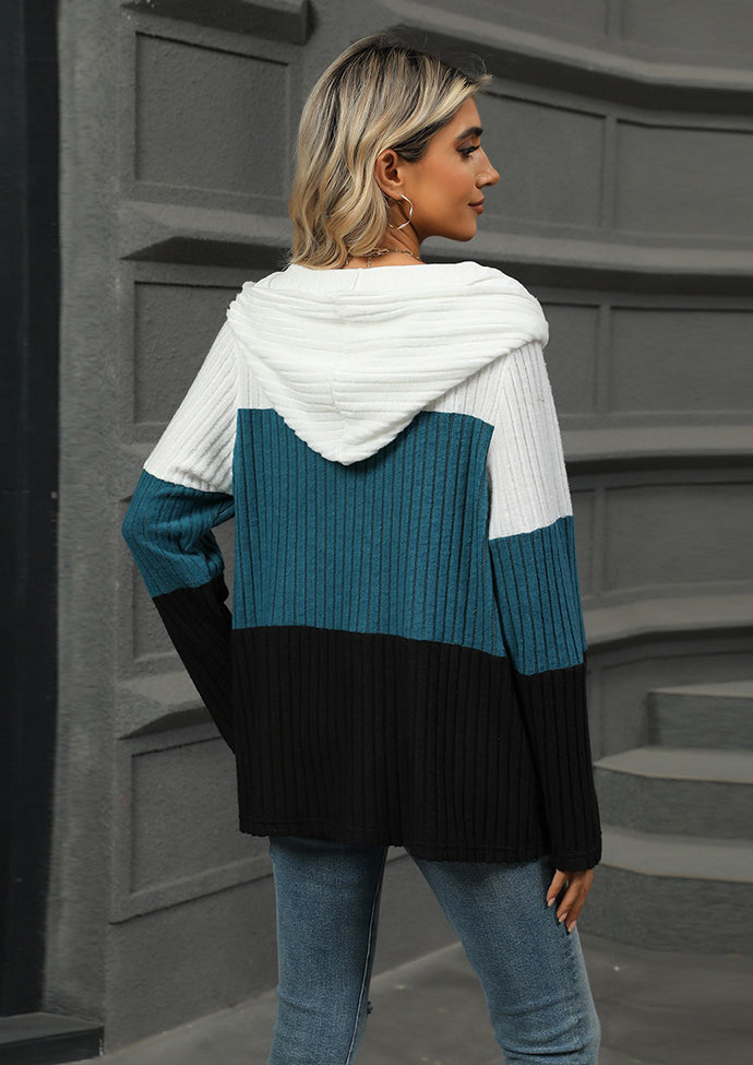 Color Block Long Sleeve Half Zip Hoodie