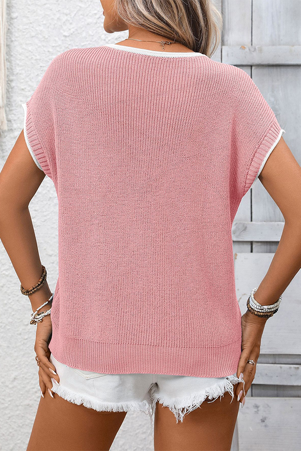 Crew Neck Color-Blocked Knitted Top - T-Shirts & Tunics from Cindelily