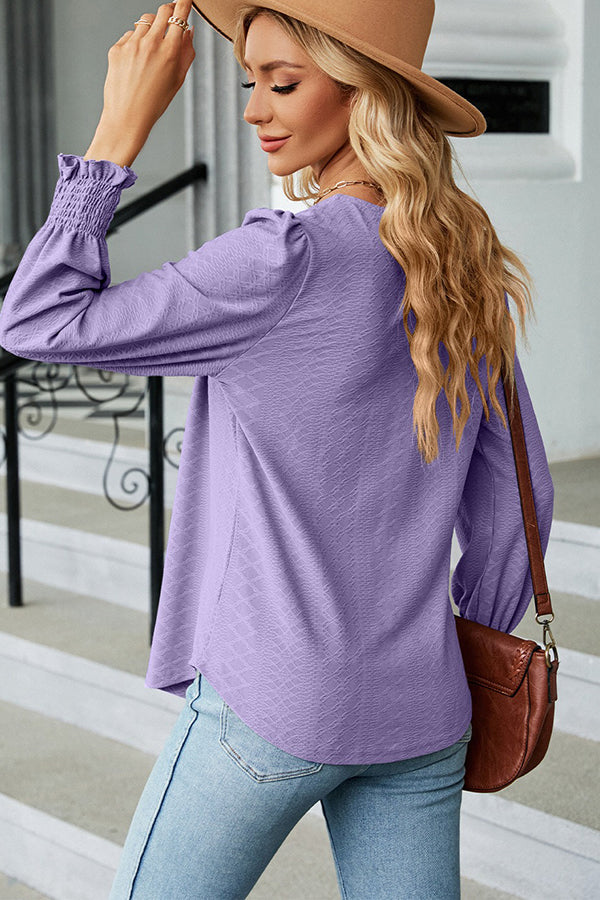 Jacquard Pleated U Neck Casual Blouse - Blouses & Shirts from Cindelily