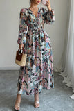 Floral Print Smock Neck Wrap Maxi Dress - Dresses from Cindelily