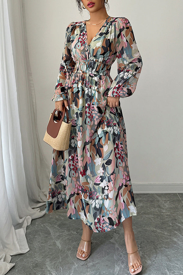 Floral Print Smock Neck Wrap Maxi Dress Floral - Dresses from Cindelily