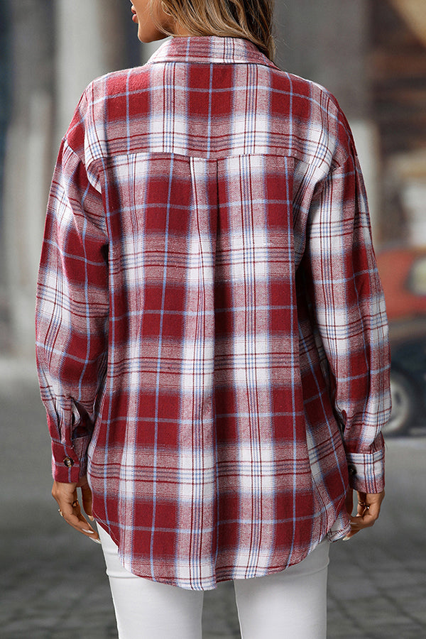 Retro Plaid Long Sleeve Flannel Top - Blouses & Shirts from Cindelily