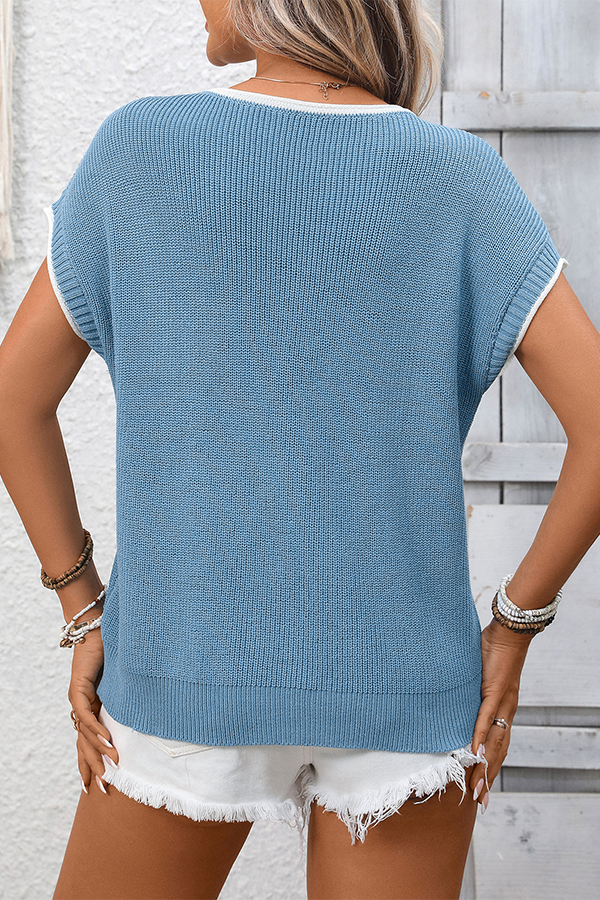 Crew Neck Color-Blocked Knitted Top - T-Shirts & Tunics from Cindelily