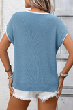 Crew Neck Color-Blocked Knitted Top - T-Shirts & Tunics from Cindelily