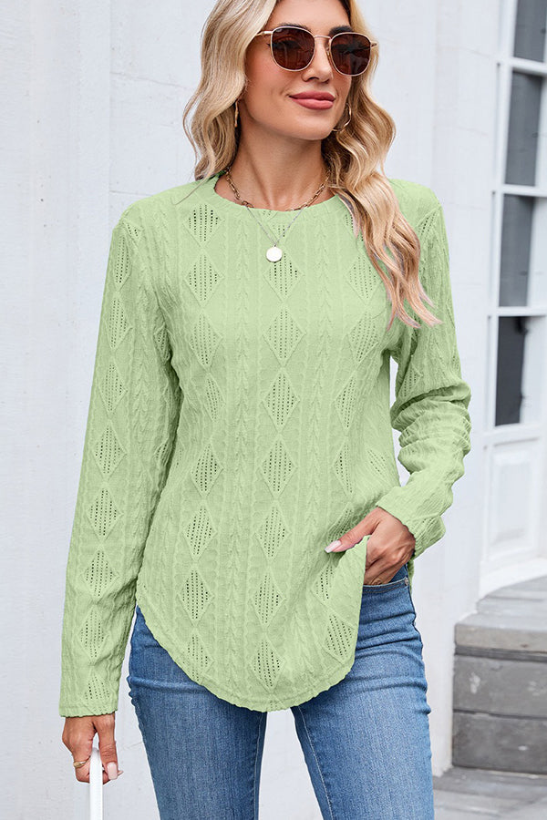 Textured Button Detail Crew Neck Casual T-shirt - T-Shirts & Tunics from Cindelily