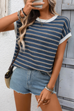 Two-tone Striped Knitted Top - T-Shirts & Tunics from Cindelily
