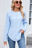 Textured Button Detail Crew Neck Casual T-shirt - T-Shirts & Tunics from Cindelily