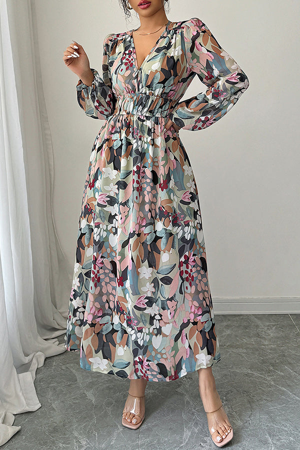 Floral Print Smock Neck Wrap Maxi Dress - Dresses from Cindelily