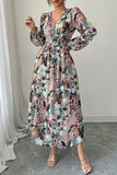 Floral Print Smock Neck Wrap Maxi Dress - Dresses from Cindelily