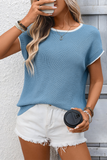 Crew Neck Color-Blocked Knitted Top - T-Shirts & Tunics from Cindelily