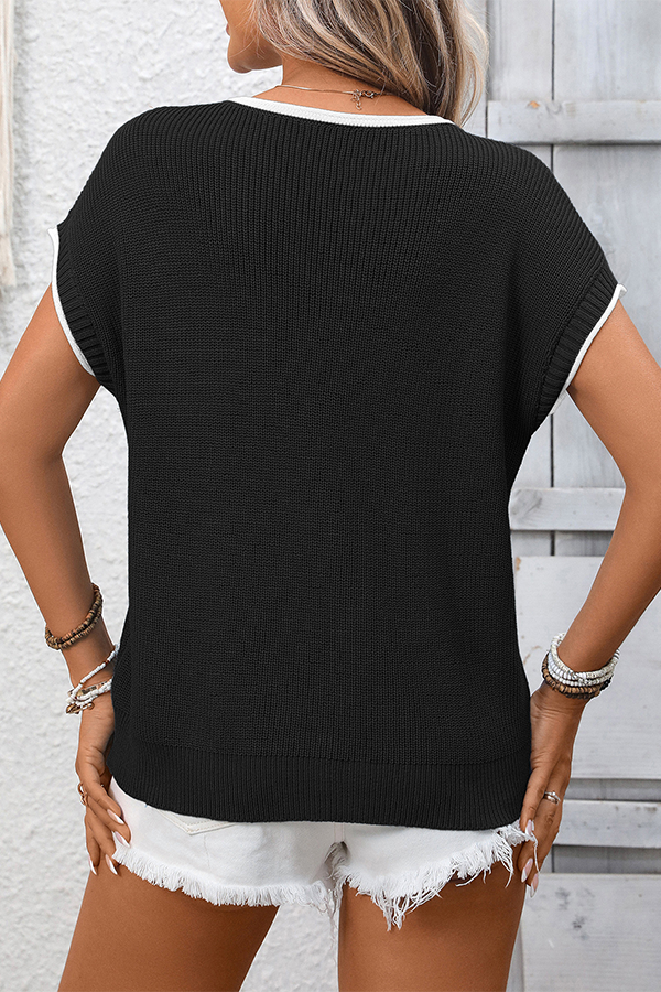 Crew Neck Color-Blocked Knitted Top - T-Shirts & Tunics from Cindelily