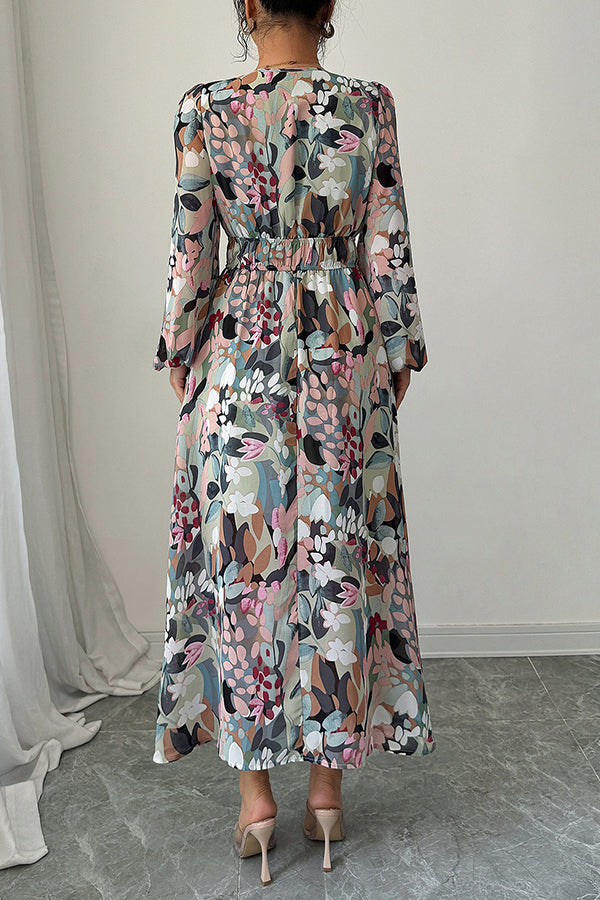 Floral Print Smock Neck Wrap Maxi Dress - Dresses from Cindelily
