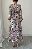 Floral Print Smock Neck Wrap Maxi Dress - Dresses from Cindelily