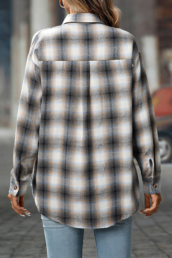 Retro Plaid Long Sleeve Flannel Top - Blouses & Shirts from Cindelily
