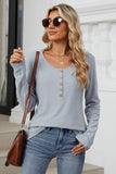 Button Up Striped Long Sleeve T-shirt - T-Shirts & Tunics from Cindelily