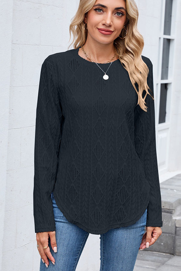 Textured Button Detail Crew Neck Casual T-shirt - T-Shirts & Tunics from Cindelily