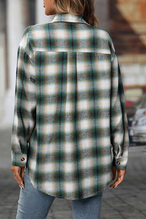 Retro Plaid Long Sleeve Flannel Top - Blouses & Shirts from Cindelily