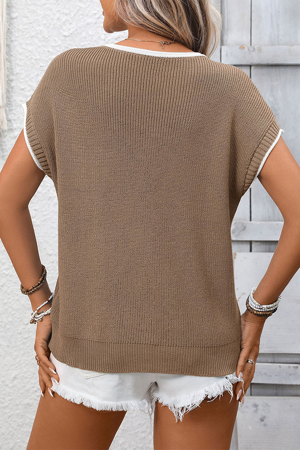Crew Neck Color-Blocked Knitted Top - T-Shirts & Tunics from Cindelily