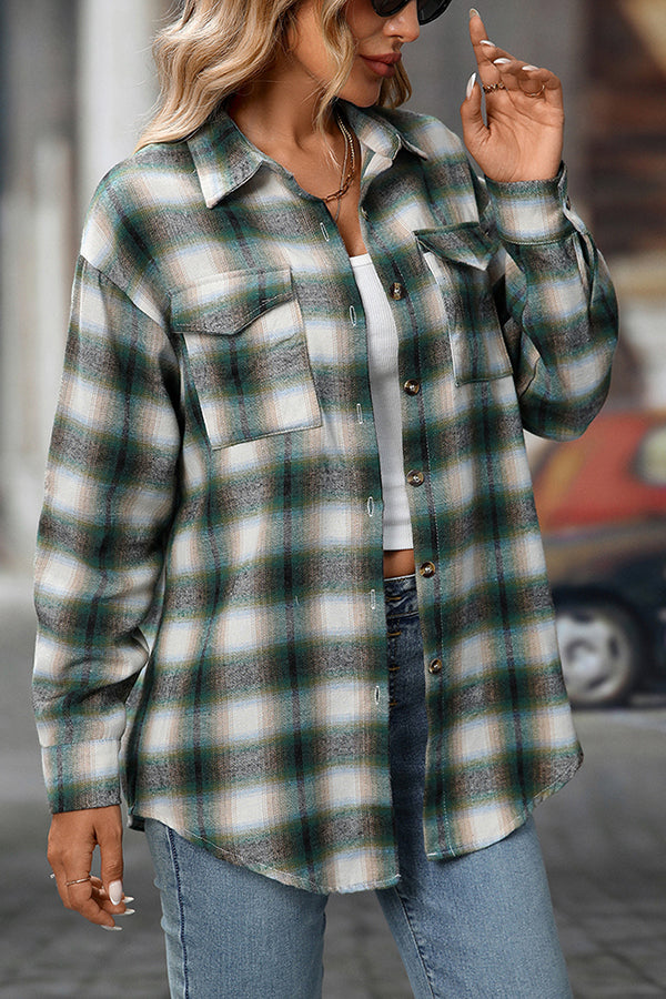 Retro Plaid Long Sleeve Flannel Top - Blouses & Shirts from Cindelily