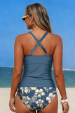 Floral Print Criss-Cross Tankini Set - Swimwear from Cindelily