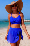 Twist-Front Crop Top & Sheer Mesh Skirt Two-Piece Set Blue - Swimwear from Cindelily