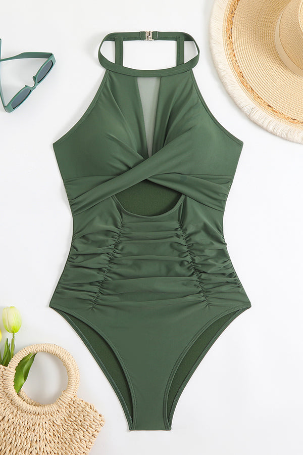 Criss-cross Mesh Inset One Piece Swimsuit - Swimwear from Cindelily
